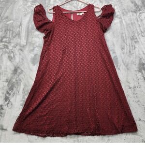 G Collection Dress Womens 2X Red Burgundy Lace Cold Shoulder Flutter Sleeve